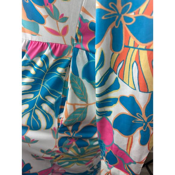 Tolani Long Sleeve Collared Maxi Dress W/ Pockets Tropical Print XS Oversized - Picture 7 of 14